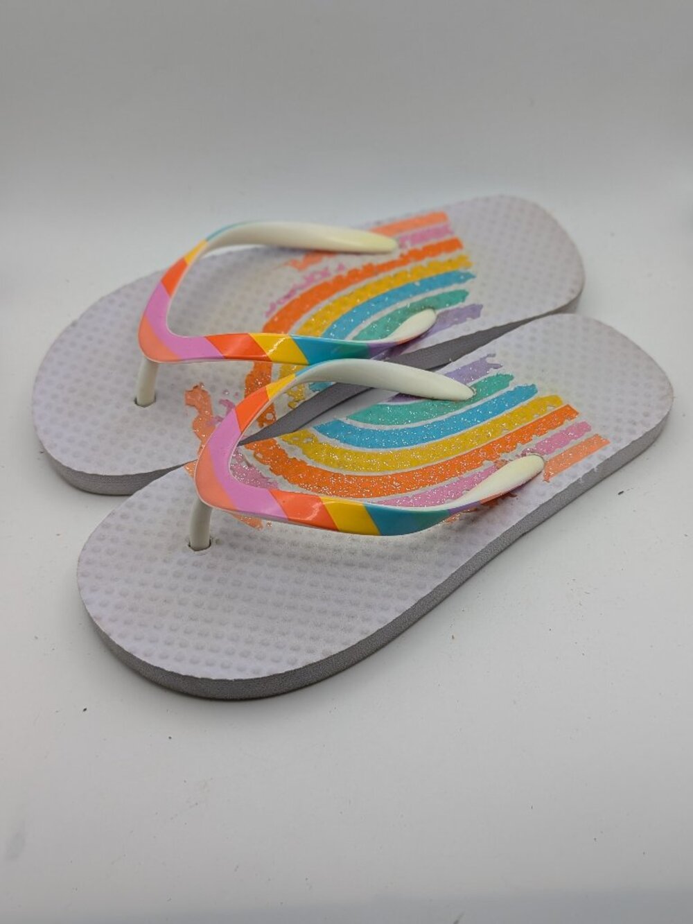 Rainbow Glitter White Flip Flop Sandals Size 13-1